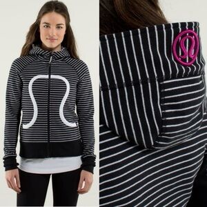 Lululemon Scuba Black And White Striped Zip Up Hoodie Jacket